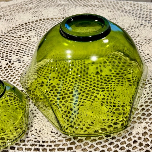 Indiana Glass Modern Tri Top Chip Dip Bowls Avocado Green Glass 1960s - Picture 8 of 8